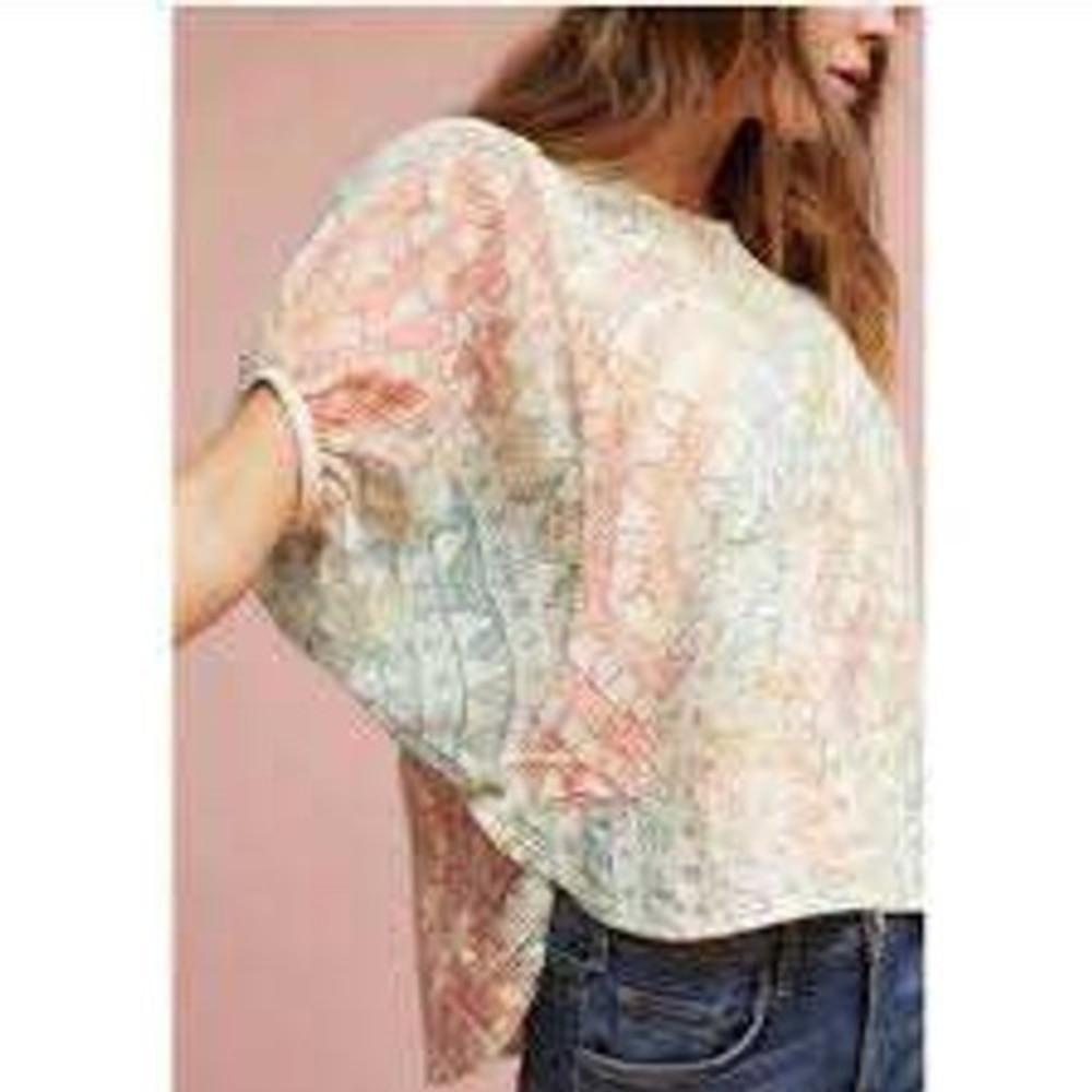 Eri + Ali Anthropologie Multi Color Geometric Pointillist Puff Sleeve Top Large